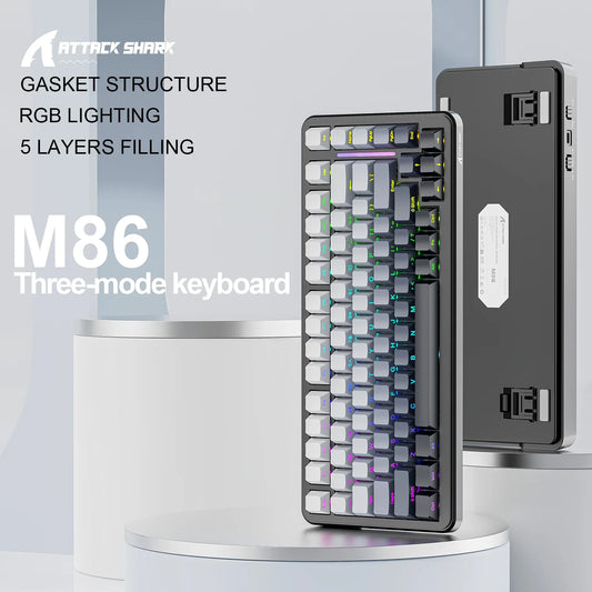 Attack Shark M86 82 Keys Compact 75% Wireless Mechanical Keyboard, RGB Hot-Swappable, Bluetooth, Tri-Mode,Gasketed, PBT Keycaps